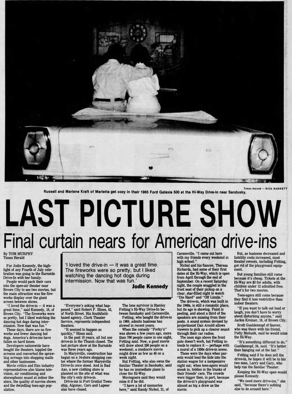 Burnside Drive-In Theatre - Sep 4 1988 Closing Article (newer photo)